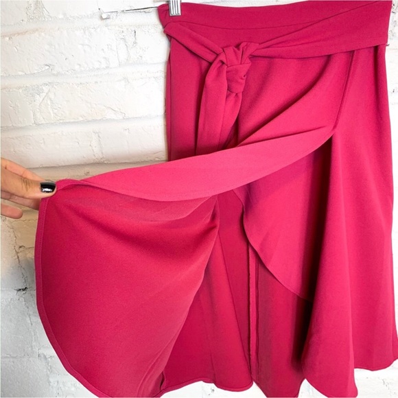 ANN TAYLOR HOT PINK FAUX WRAP BELT TIE SKIRT - Picture 3 of 6